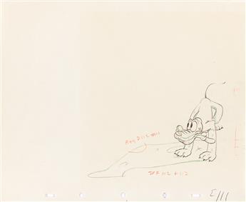 WALT DISNEY STUDIOS / WALT KELLY (1913-1973) Pluto, Mickey’s Surprise Party animation drawing and model sheet.